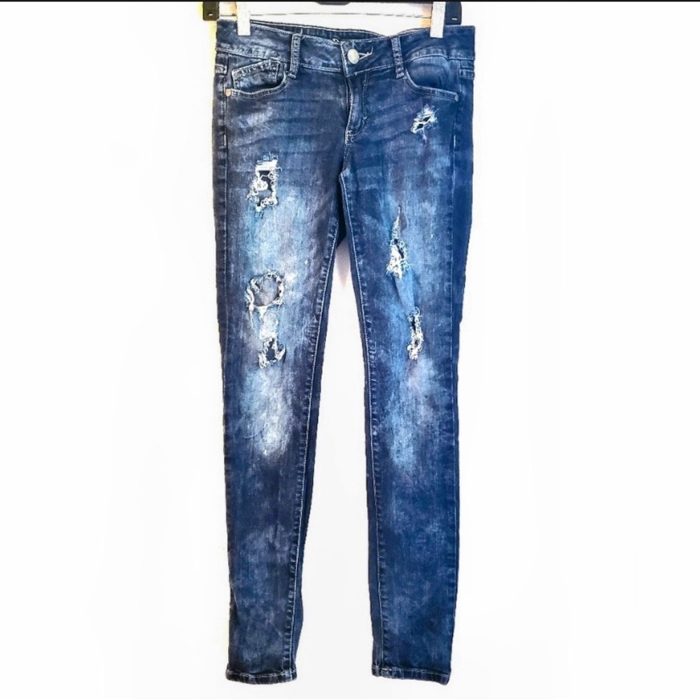 Decree Super Skinny Distressed Acid Wash Jeans